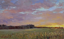 Sunset Over The Field - oil, canvas