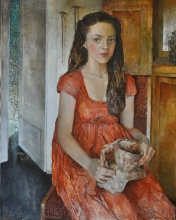 Girl At The Open Door - oil, canvas