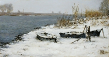 Winter On The Myortvy Donets - oil, wood panel, gesso