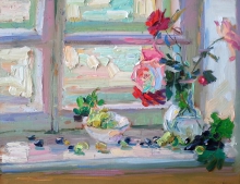 Roses At The Window - oil, canvas
