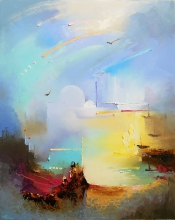 Flight In The Thunderstorm - oil, canvas, palette knife