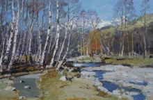 Birch Trees By The River - oil, canvas