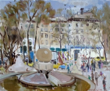 Sunny Day On Mayakovskiy Square - oil, canvas