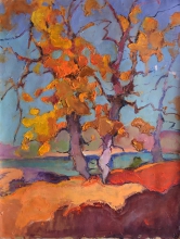 Autumn On The River Tizsa - oil, canvas