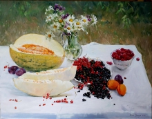 Summer Still Life With A Melon - oil, canvas
