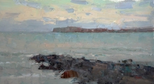 Evening At The Sea - oil, cardboard