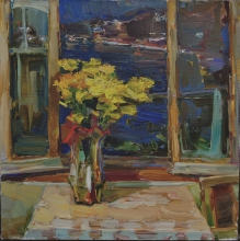 Autumn Bouquet At An Evening Window - oil, canvas