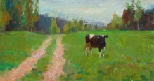 Landscape With A Cow - oil on panel