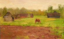 Landscape With A Horse - oil on panel
