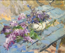 Lilac Palette In The Garden - oil, canvas